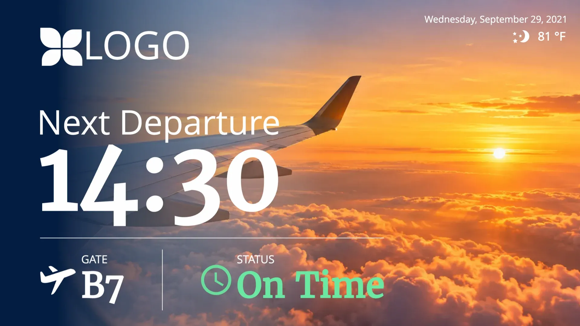 Airplane Next Departure: digital signage template for travel