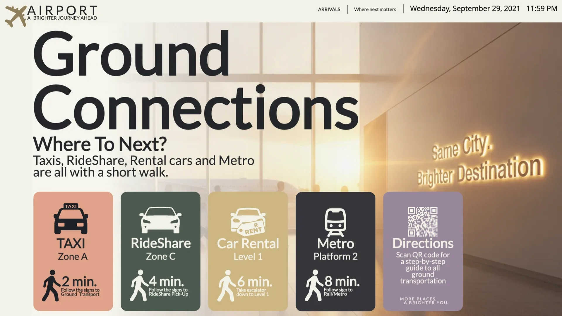 Airport Ground Connections: digital signage template for transport