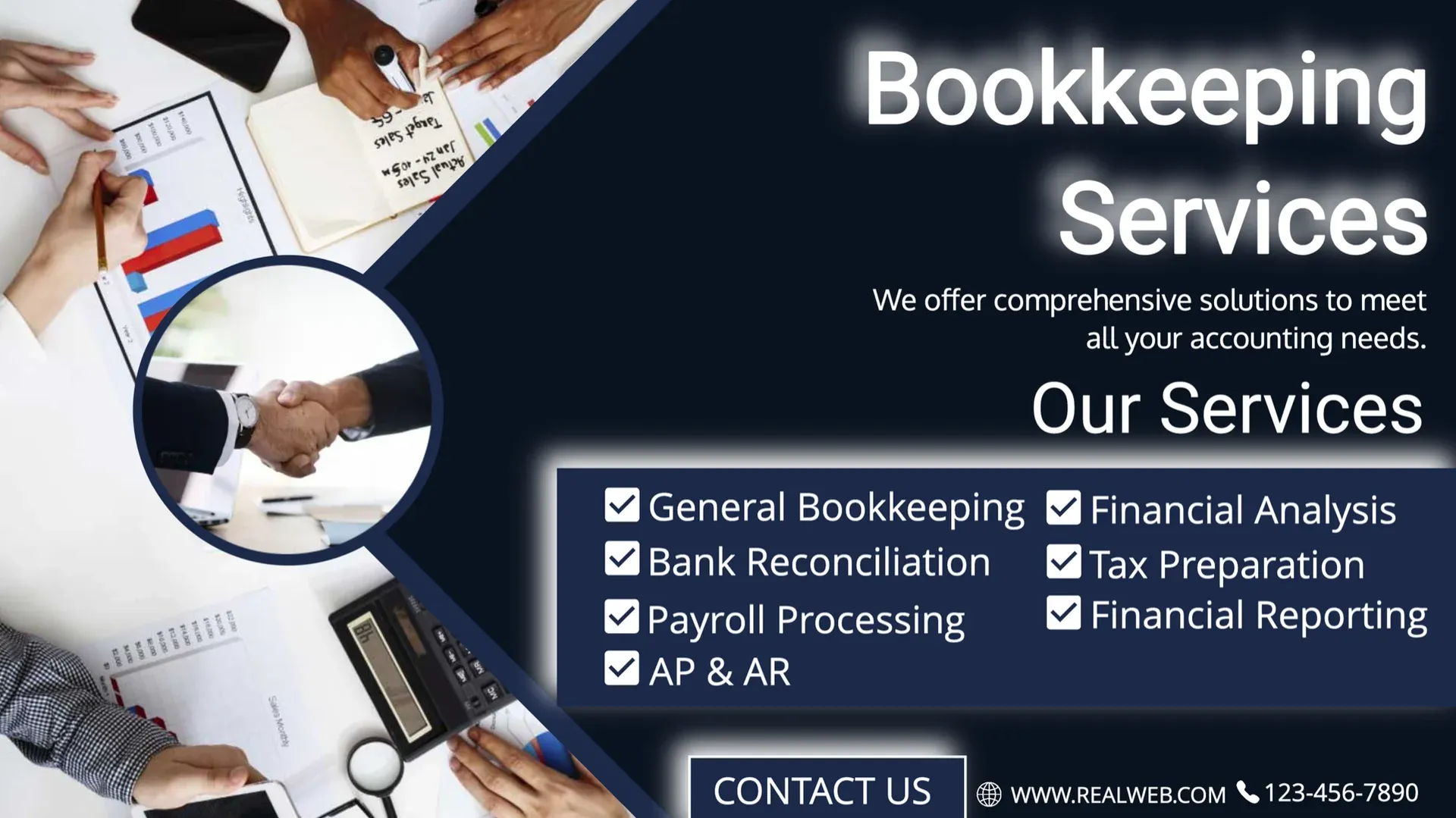 Bookkeeping: digital signage template for financial