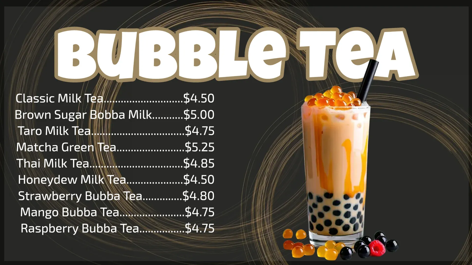 Bubble Tea: digital signage template for food