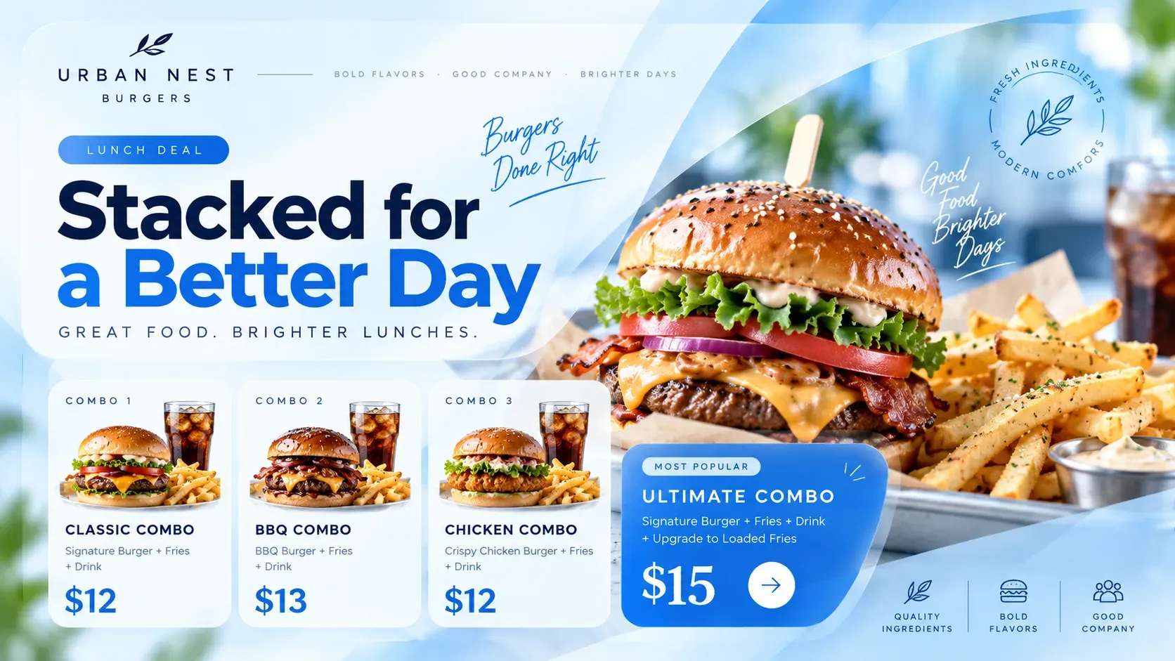 Burger Menu: digital signage template for food