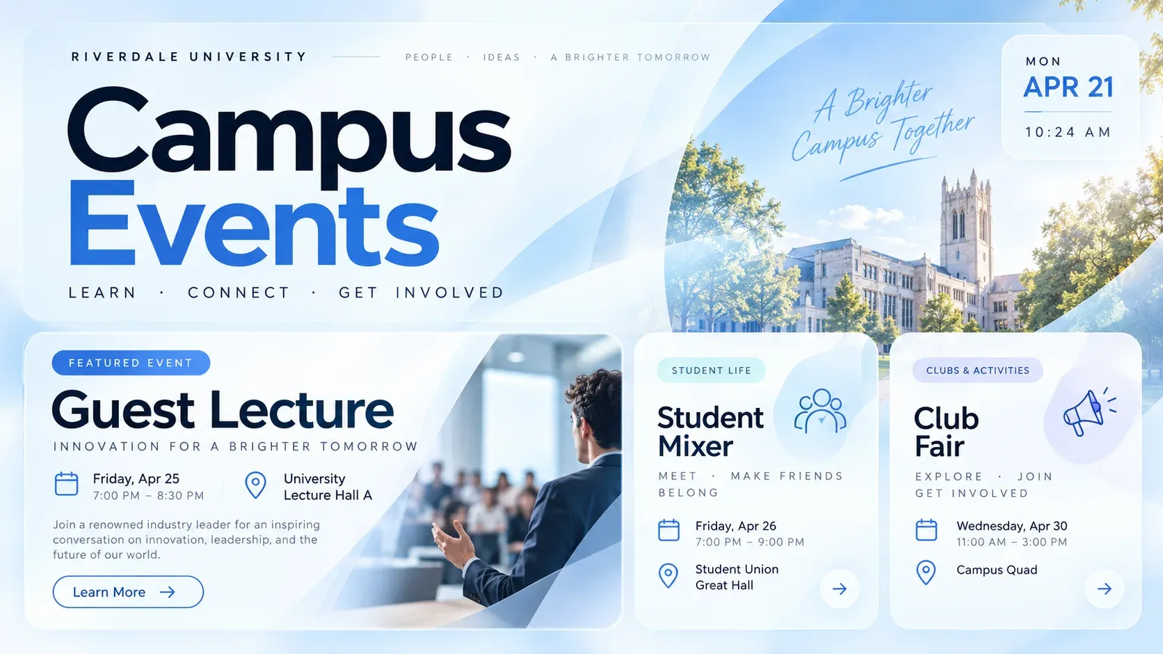 Campus Events: digital signage template for education