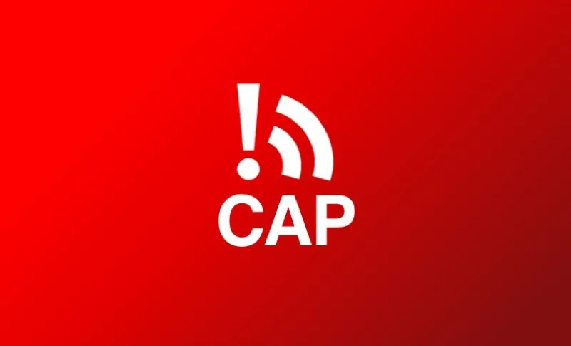 Icon of an alert signal with the word CAP