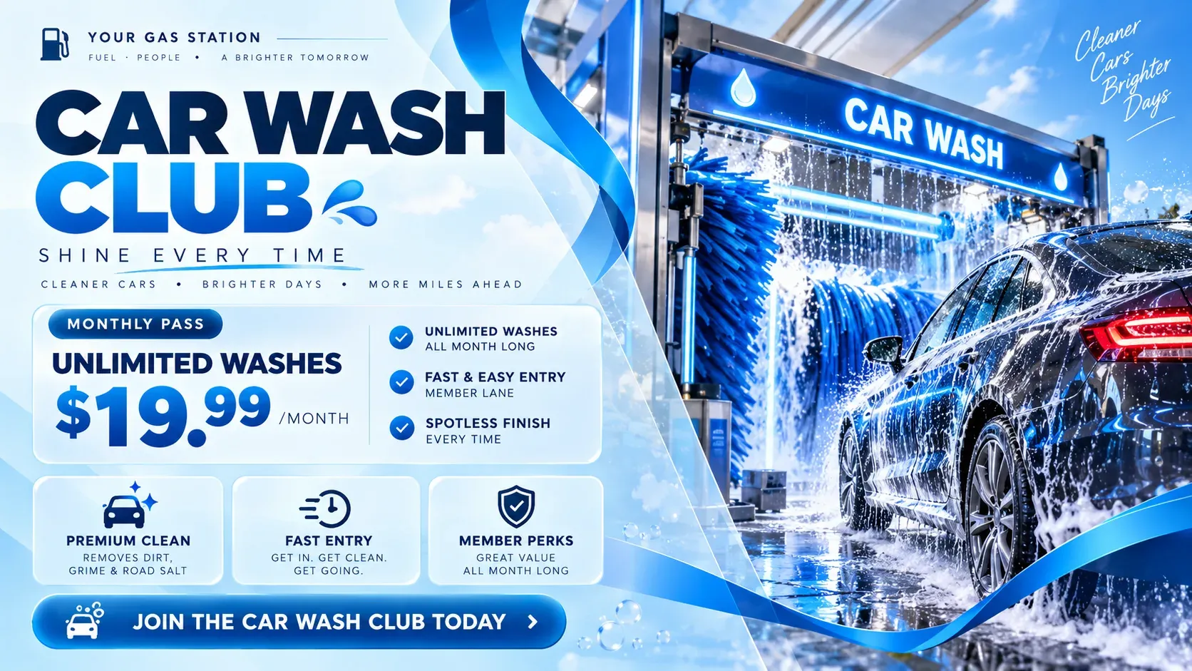 Car Wash Club: digital signage template for gas stations