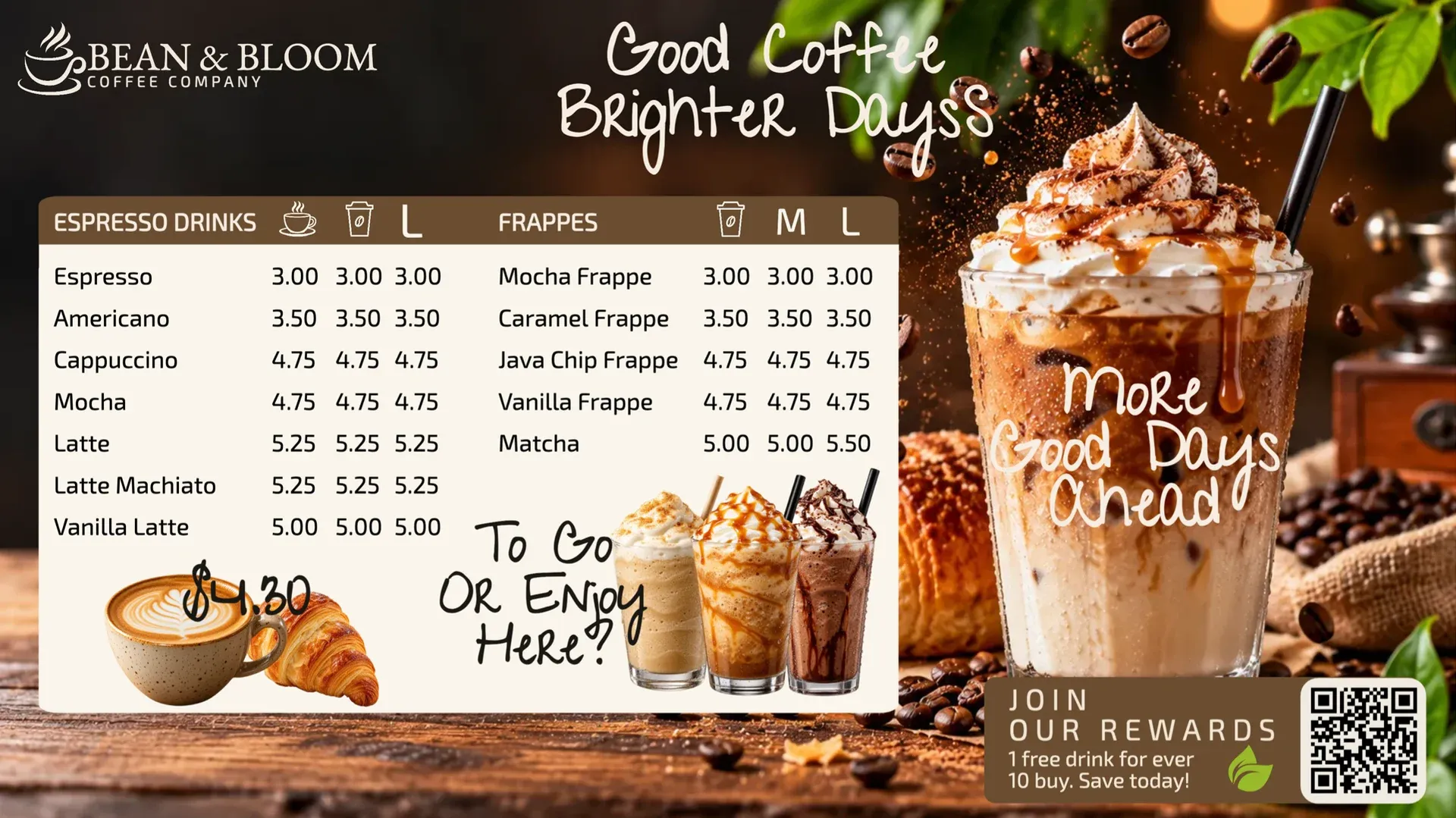 Coffee & Frappe Shop: digital signage template for food