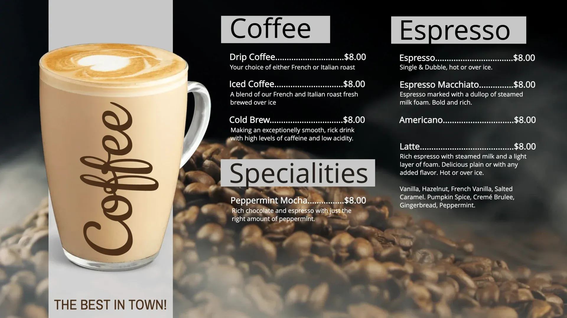 Coffee Shop: digital signage template for food