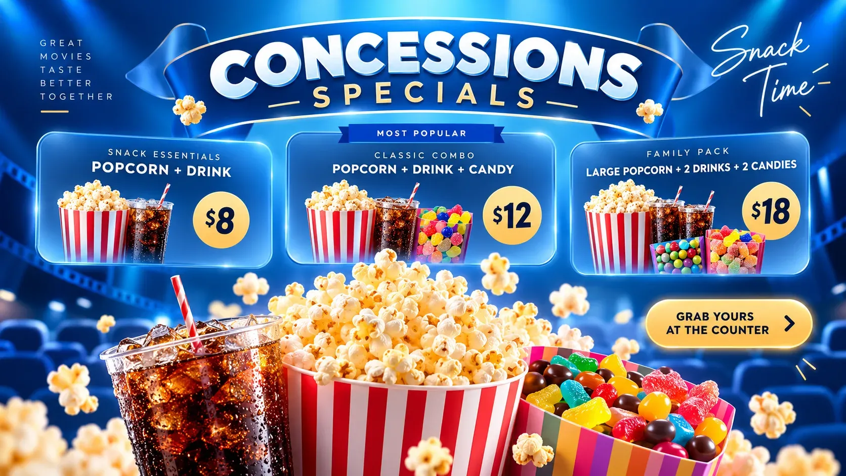 Concessions Specials: digital signage template for cinema