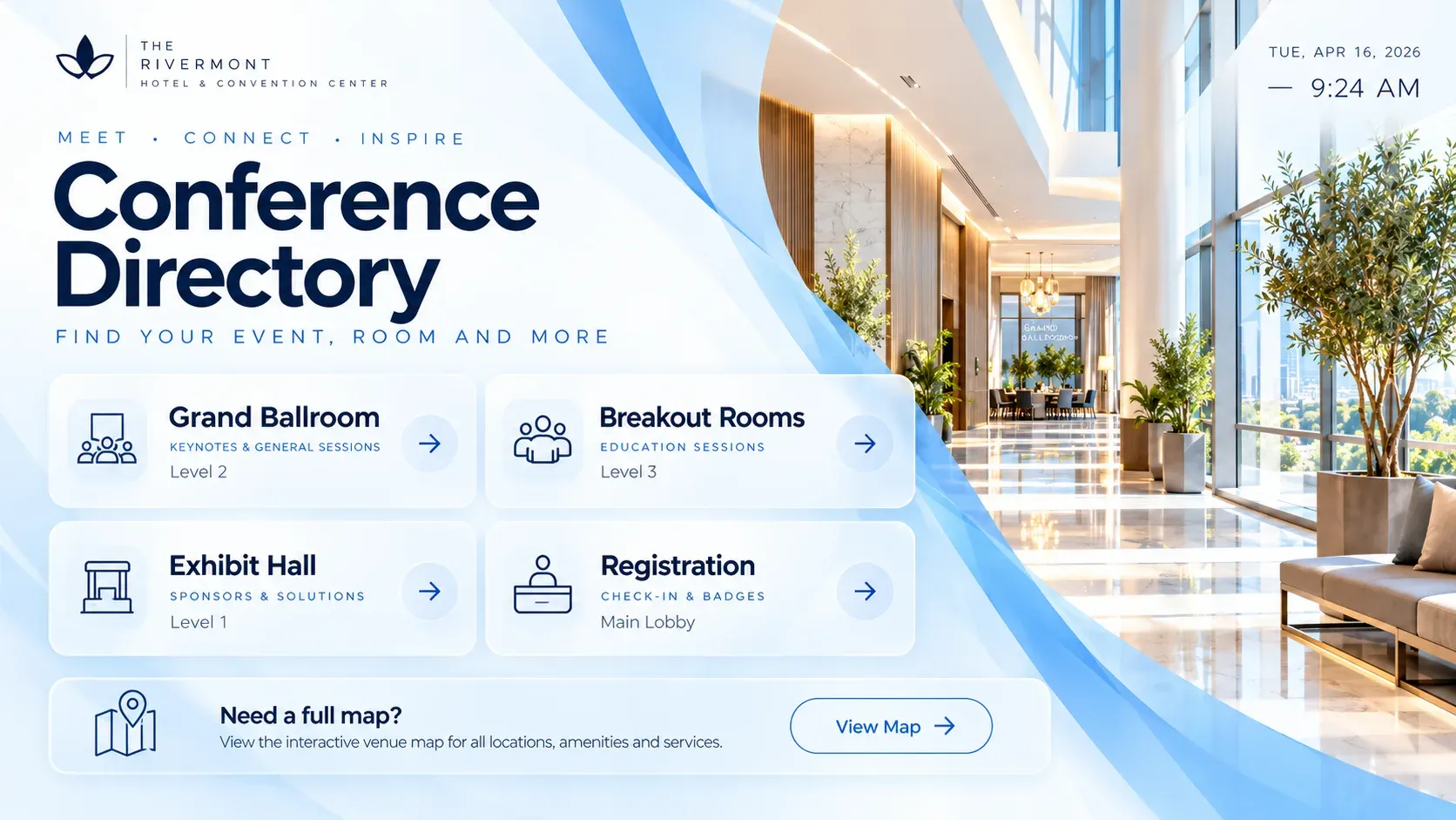 Conference Directory: digital signage template for hospitality