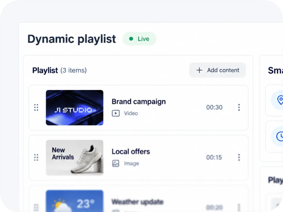 Live playlist with a brand campaign video, local offers and a weather update