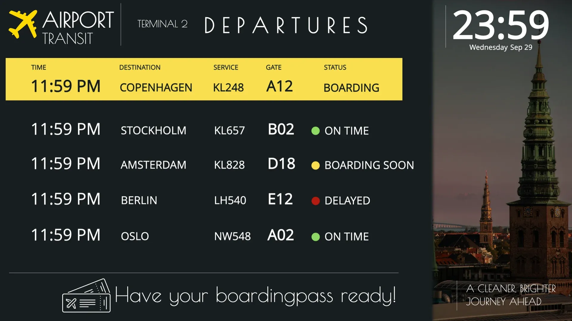 Departures: digital signage template for transport