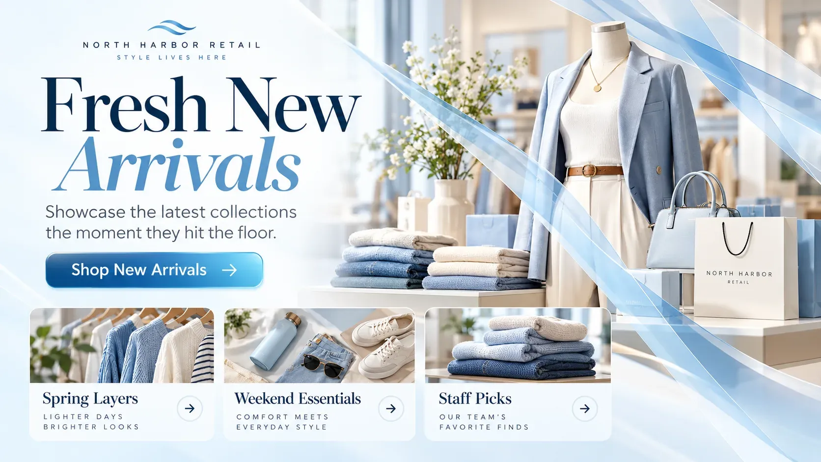 Fresh New Arrivals: digital signage template for retail