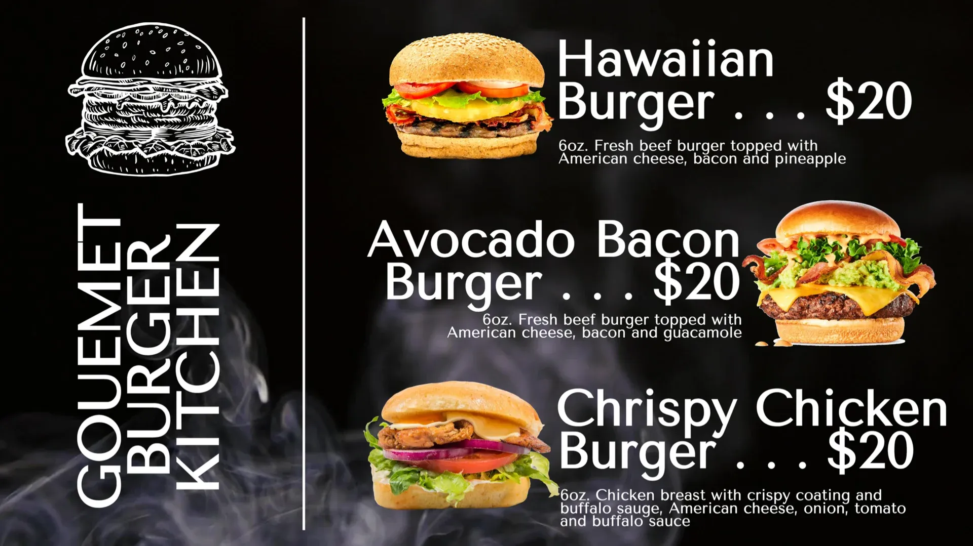 Gourmet Burgers: digital signage template for food