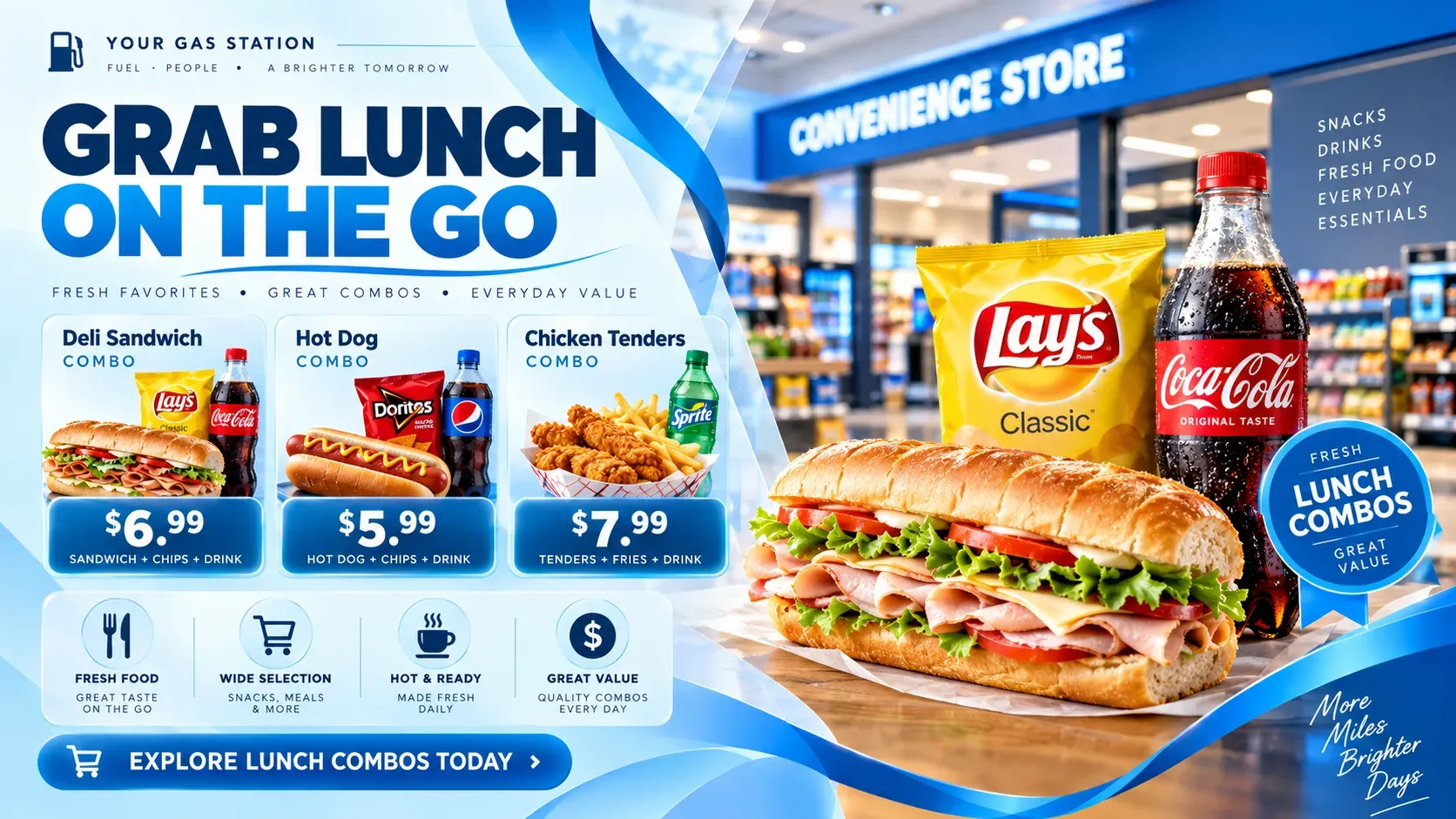 Grab Lunch on the Go: digital signage template for gas stations