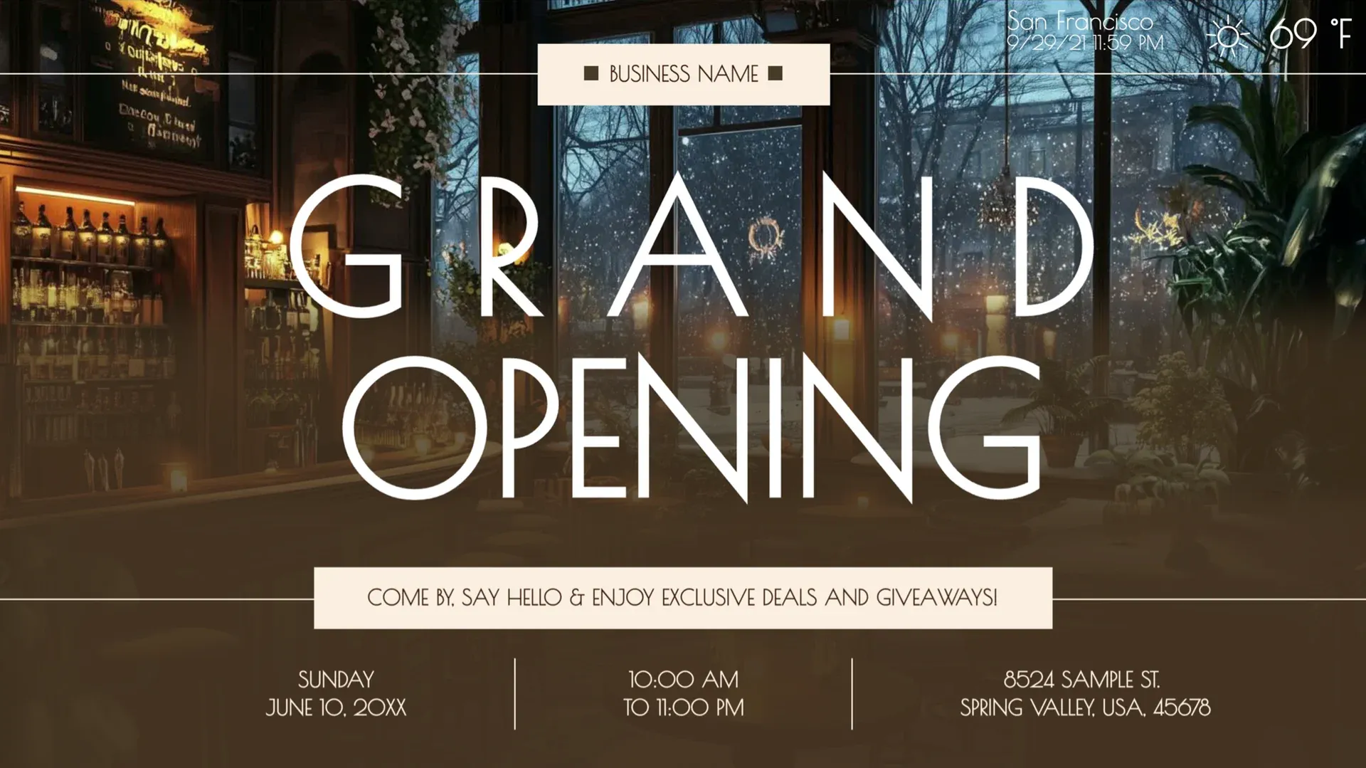 Grand Opening: digital signage template for business