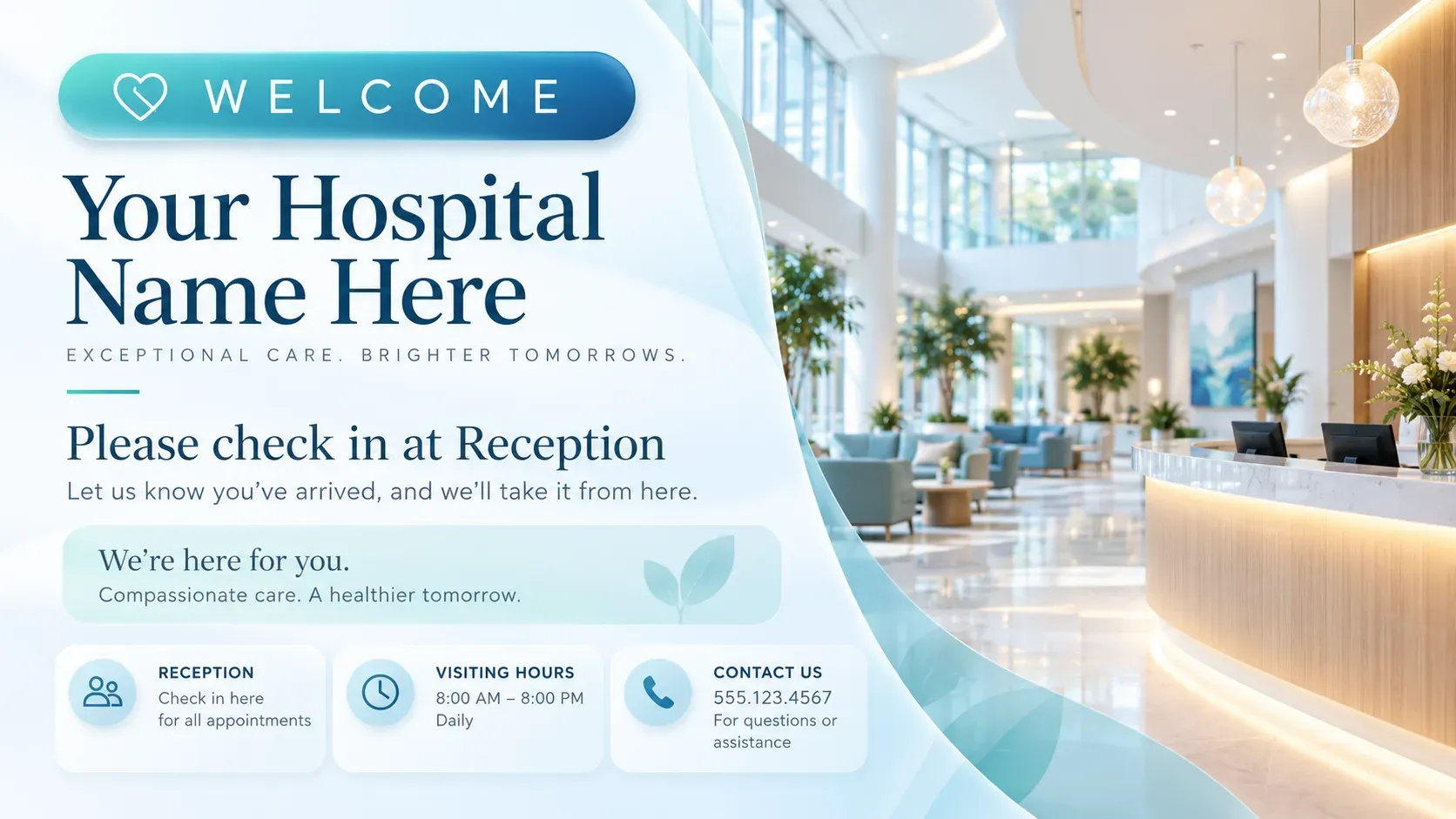 Hospital Reception: digital signage template for health