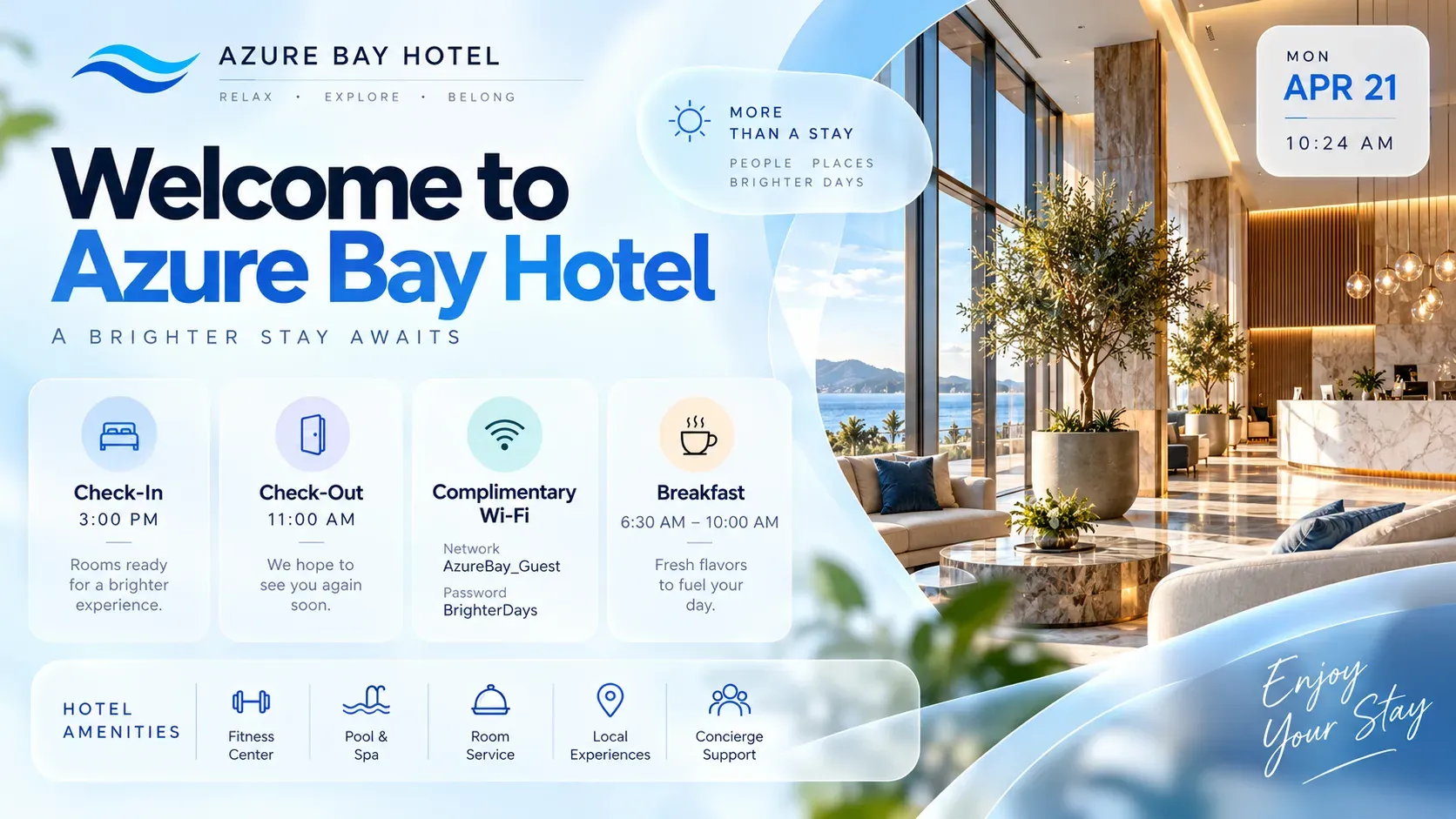 Hotel Welcome: digital signage template for hospitality