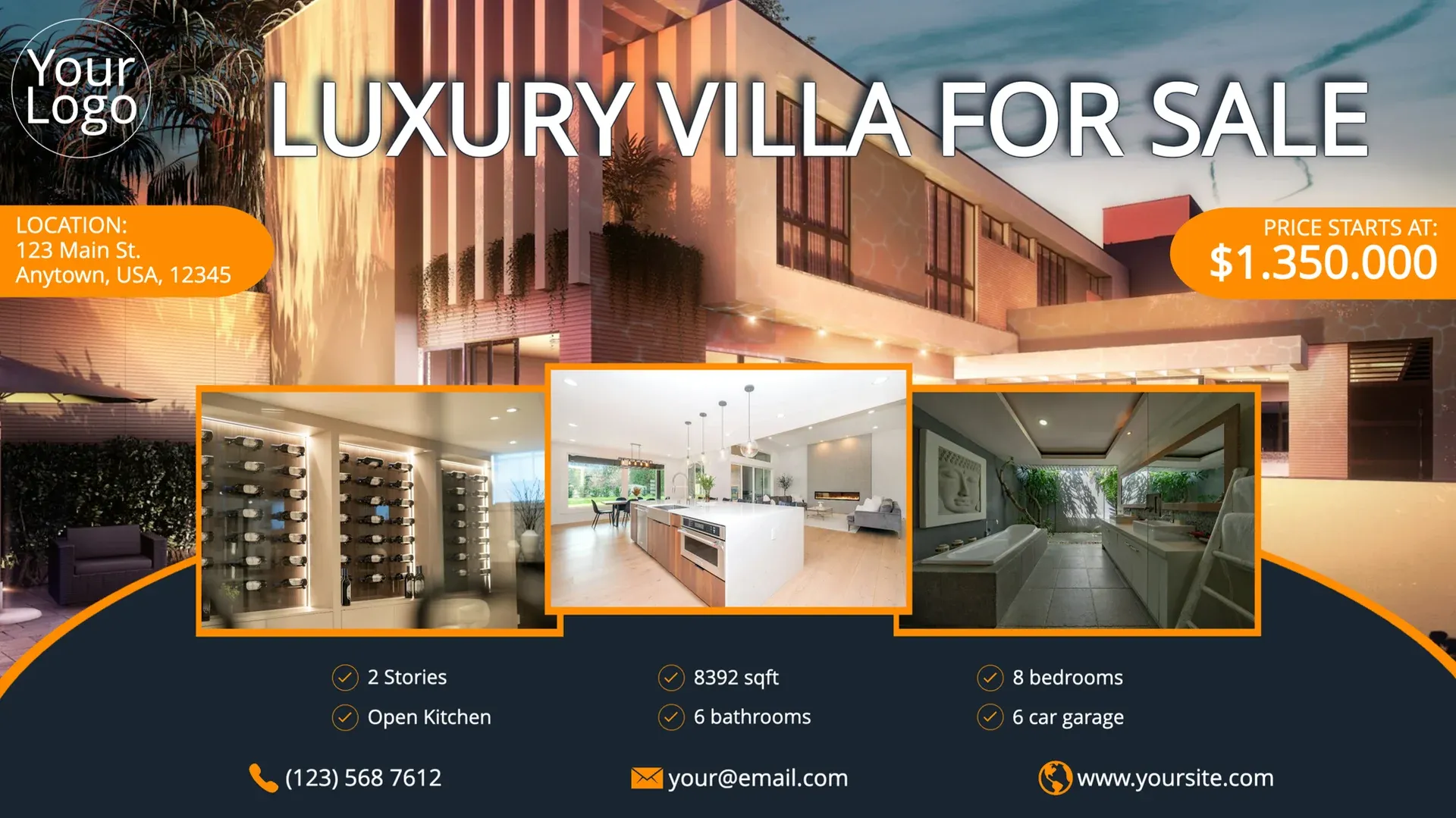 Luxury Villa For Sale: digital signage template for property