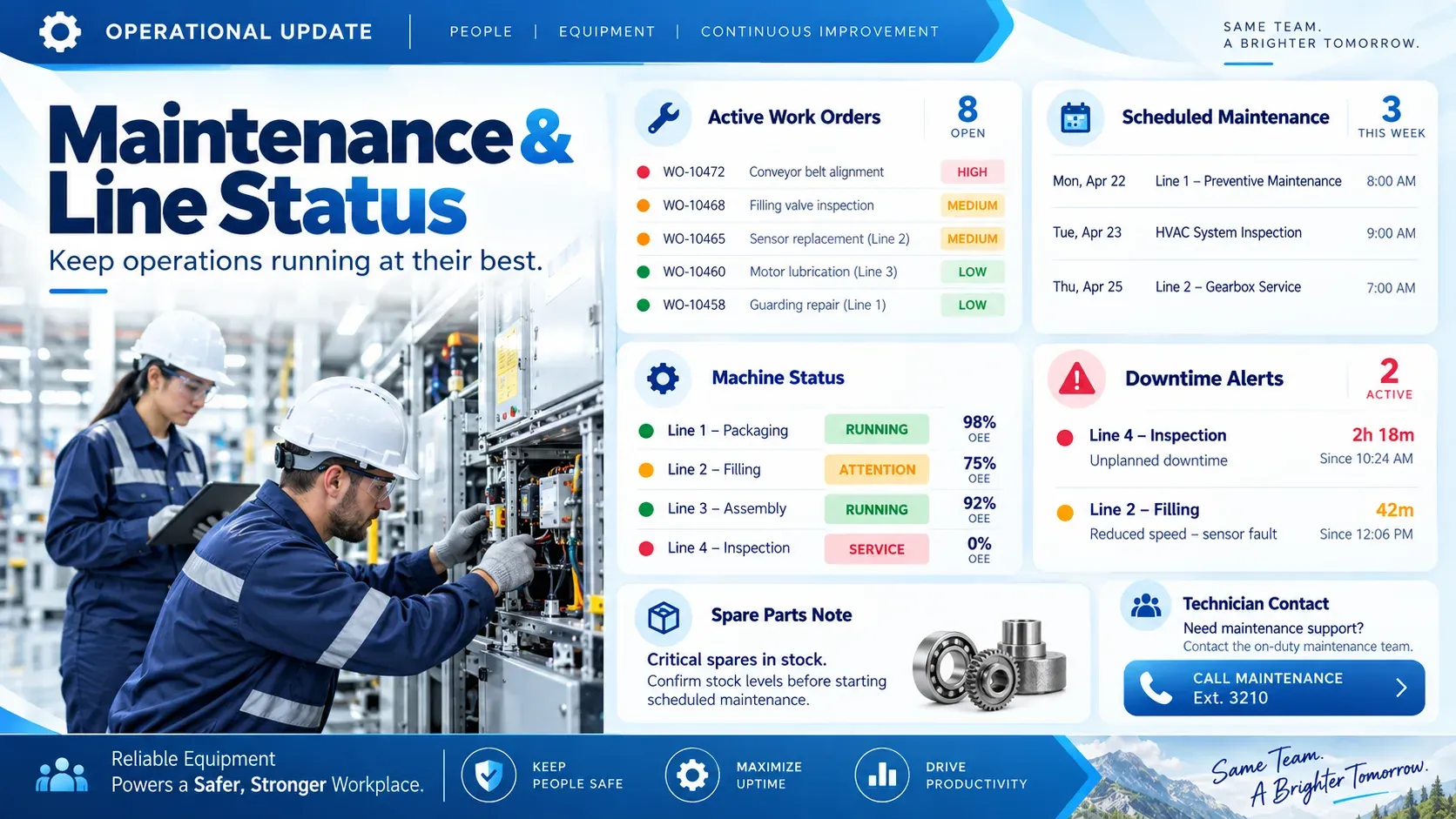 Maintenance: digital signage template for manufacturing