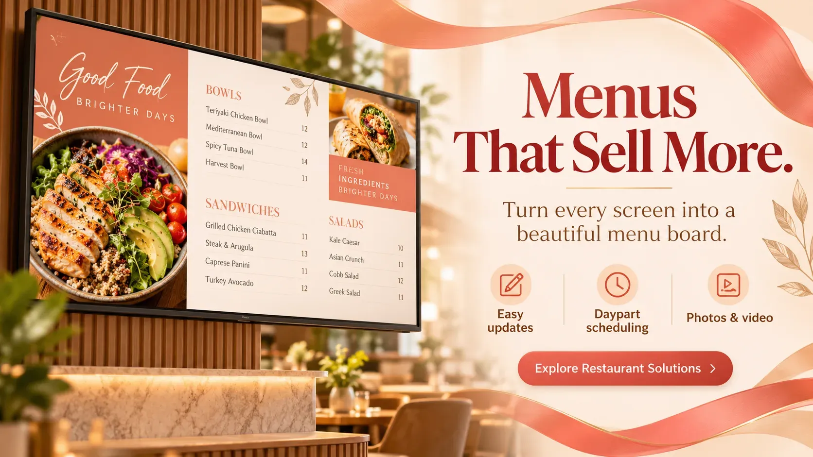 Menus: digital signage template for advertising