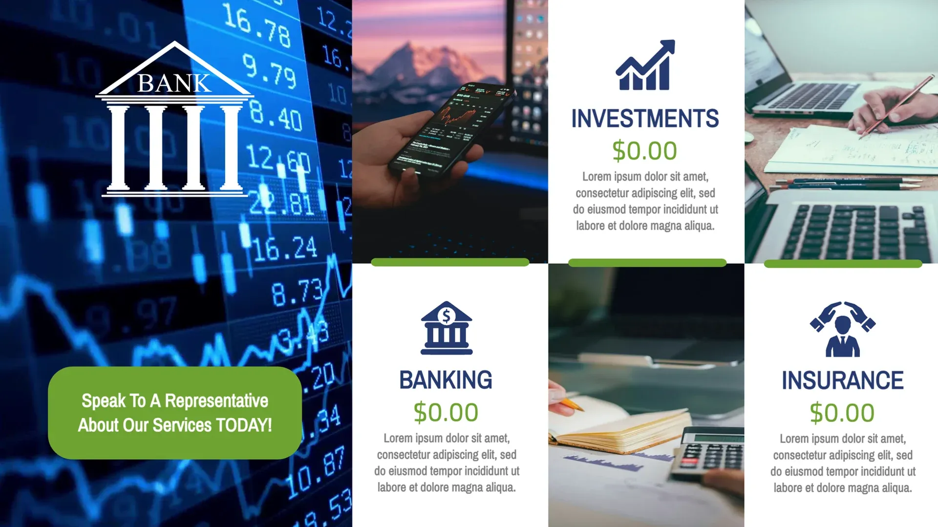 Our Banking Services: digital signage template for financial