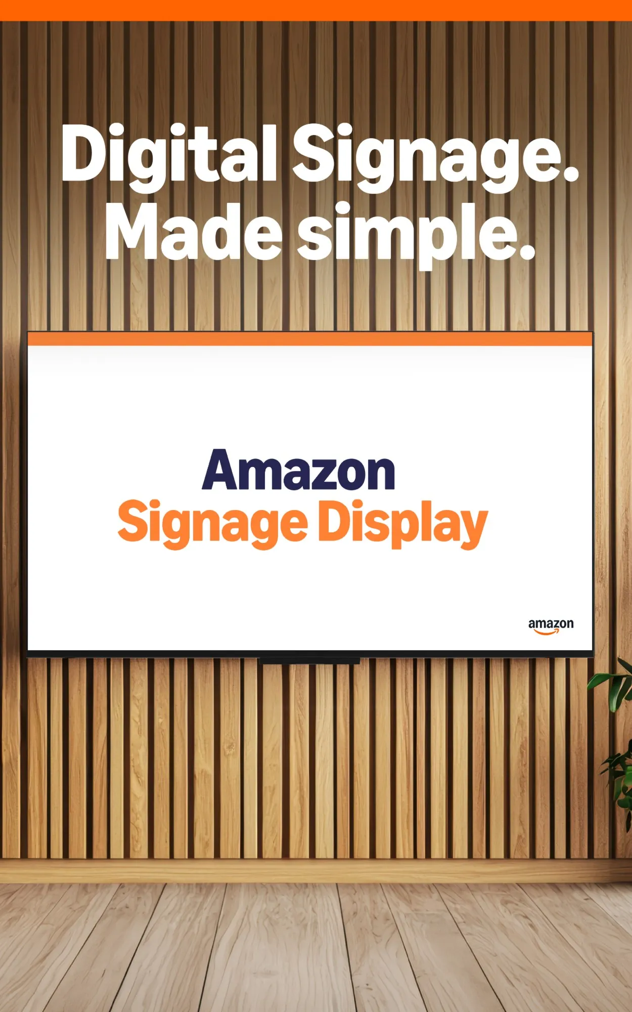 Amazon Signage Display mounted on a wooden wall