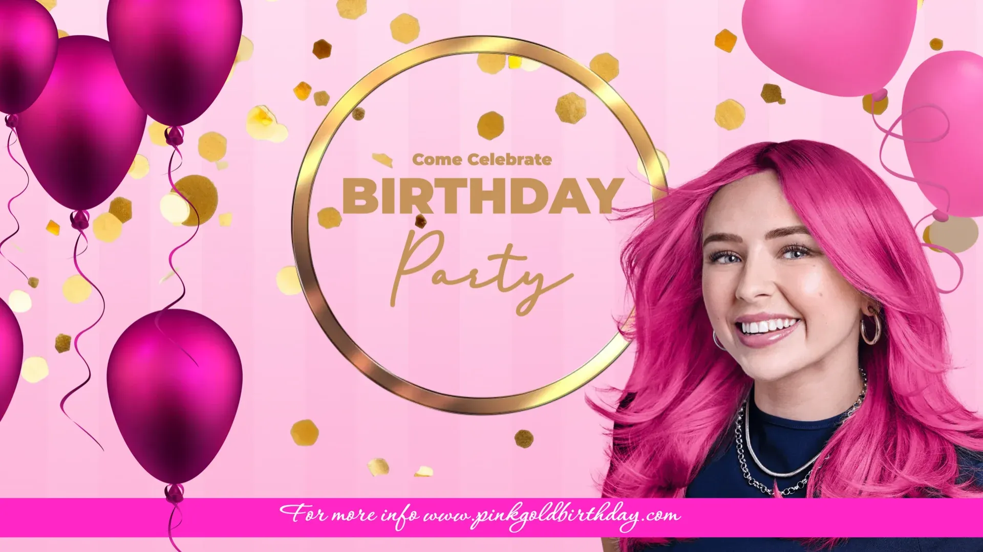 Pink Gold Birthday: digital signage template for entertainment