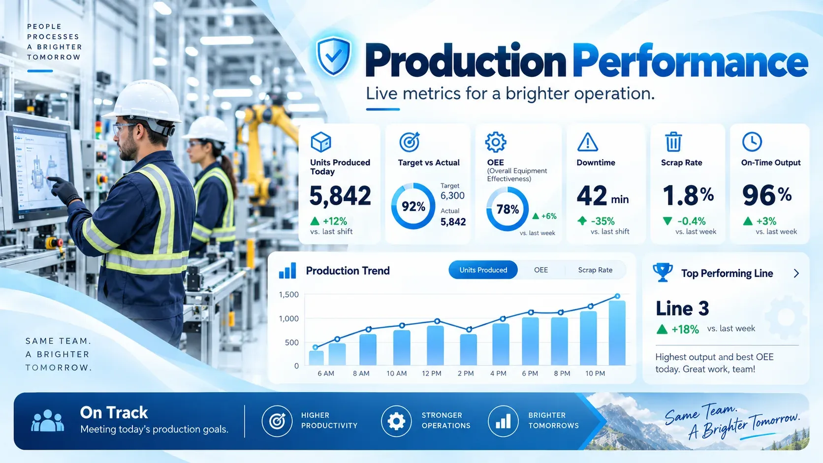 Production Performance: digital signage template for manufacturing