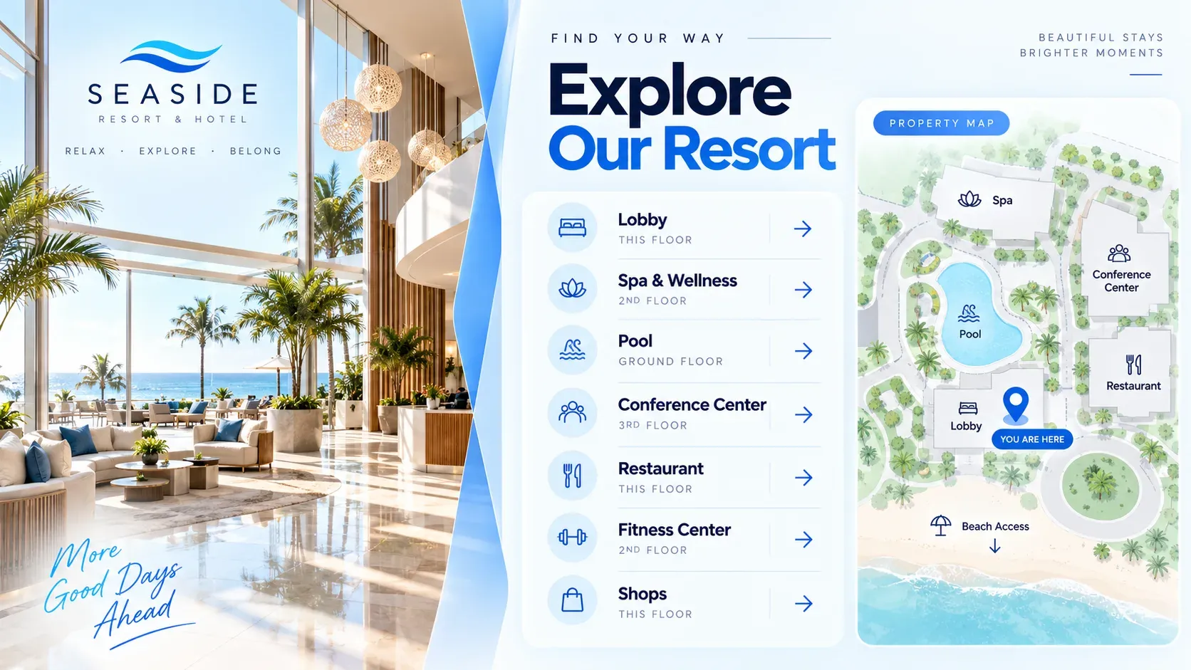 Resort Wayfinder: digital signage template for hospitality