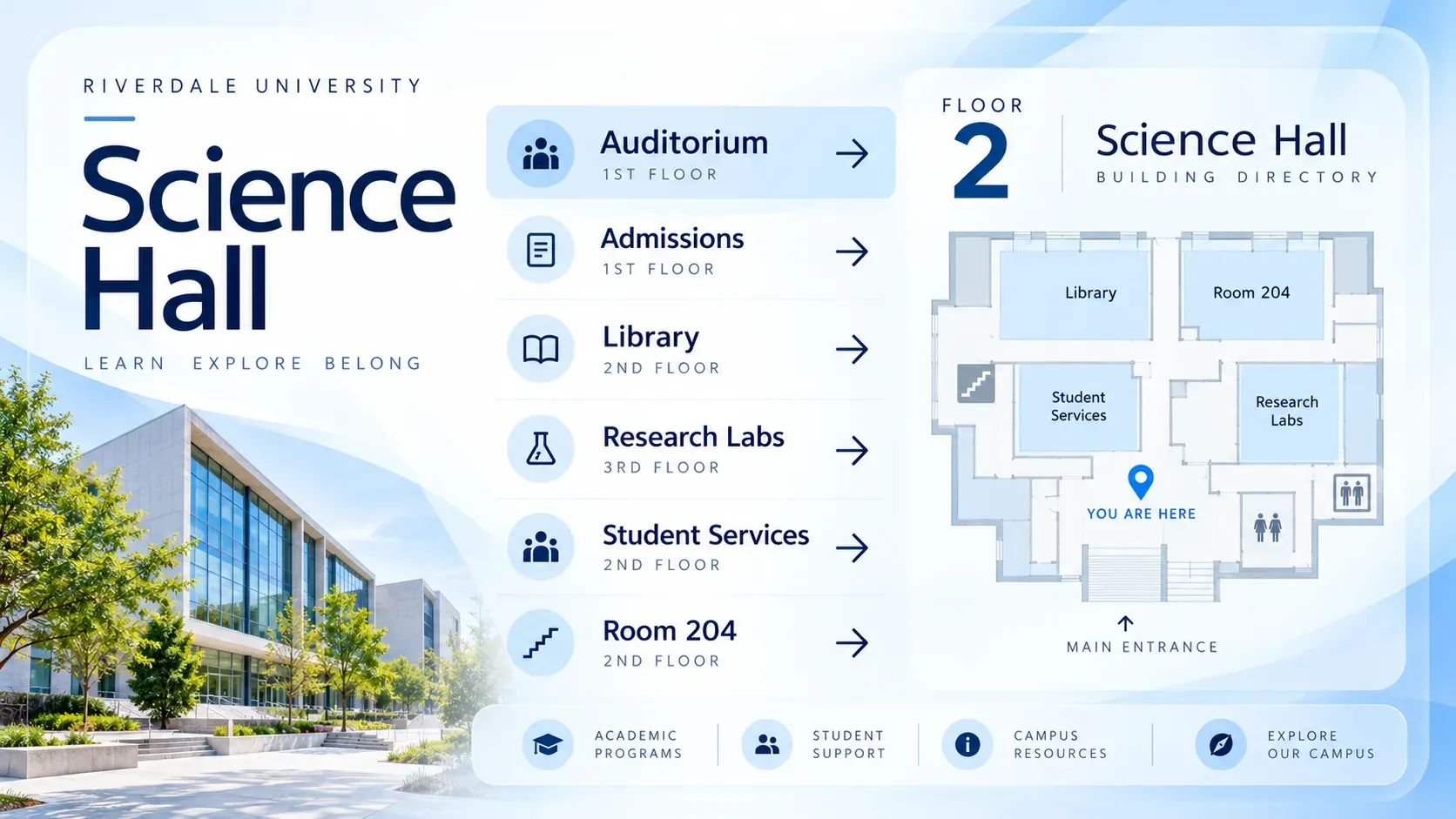 Science Hall: digital signage template for education