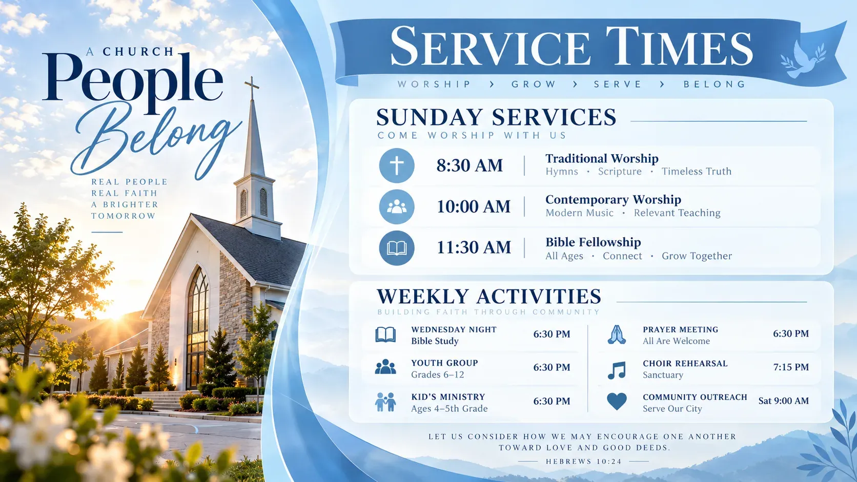Service Times: digital signage template for church