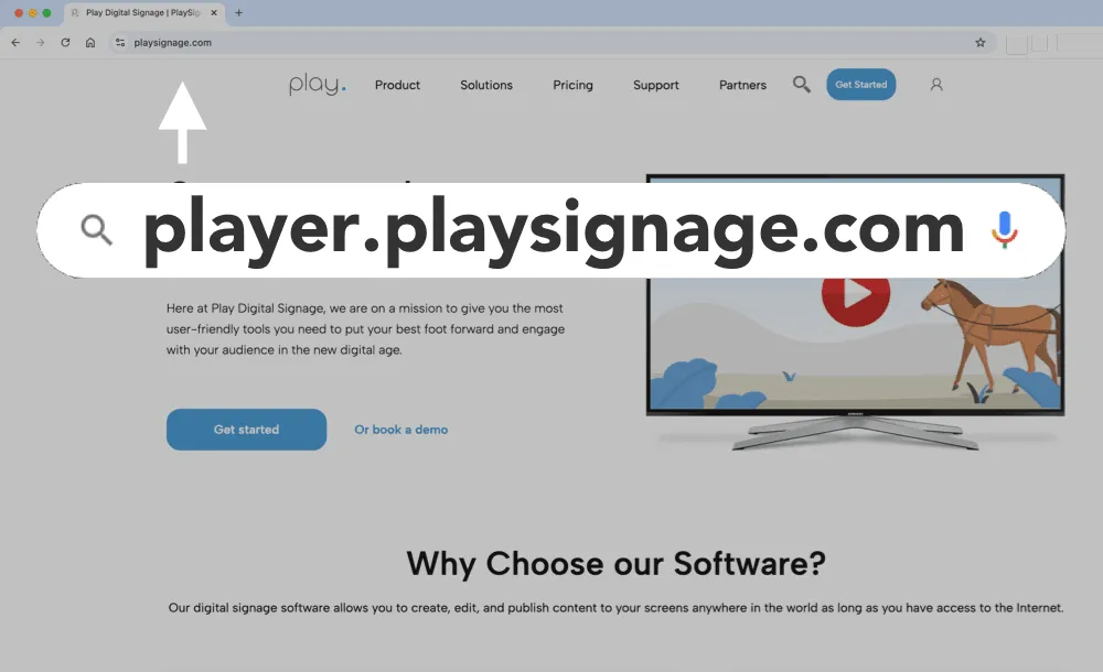 The Play Digital Signage web player (PWA) open in a browser