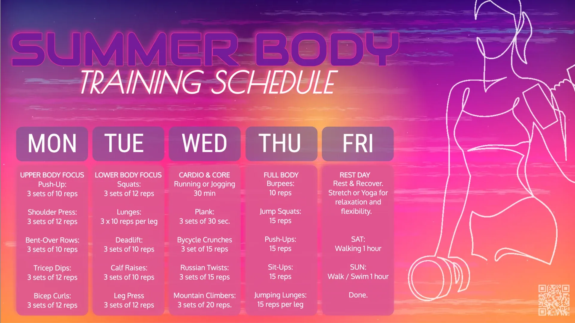 Summer Fitness Women's Schedule: digital signage template for fitness