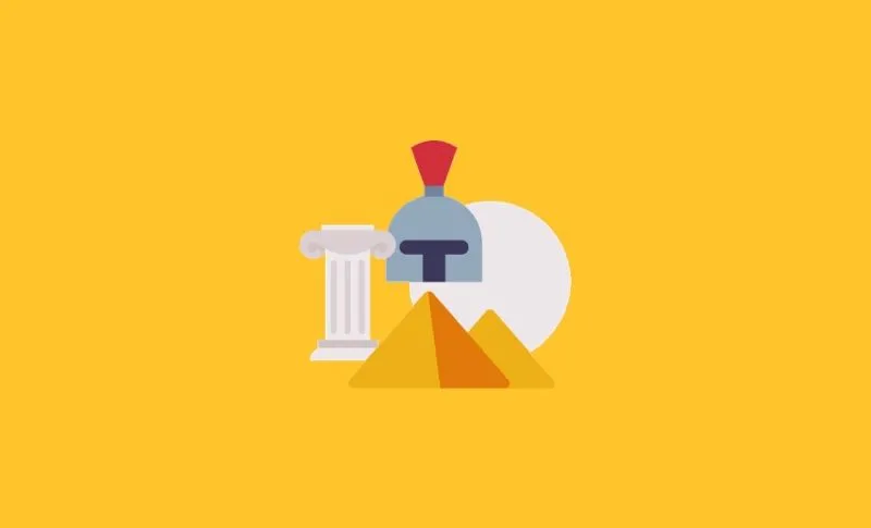 Icon of a helmet, a column and pyramids