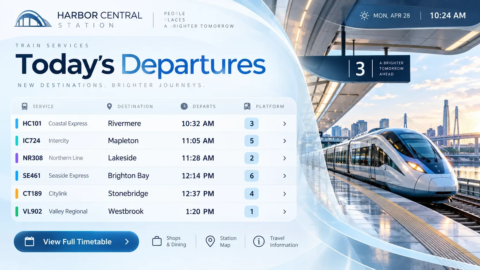 Today’s Departures: digital signage template for transport