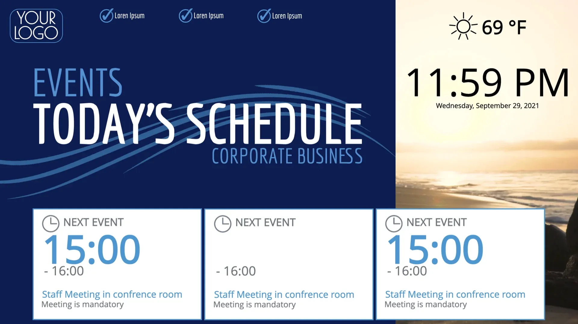 Today's Schedule: digital signage template for business