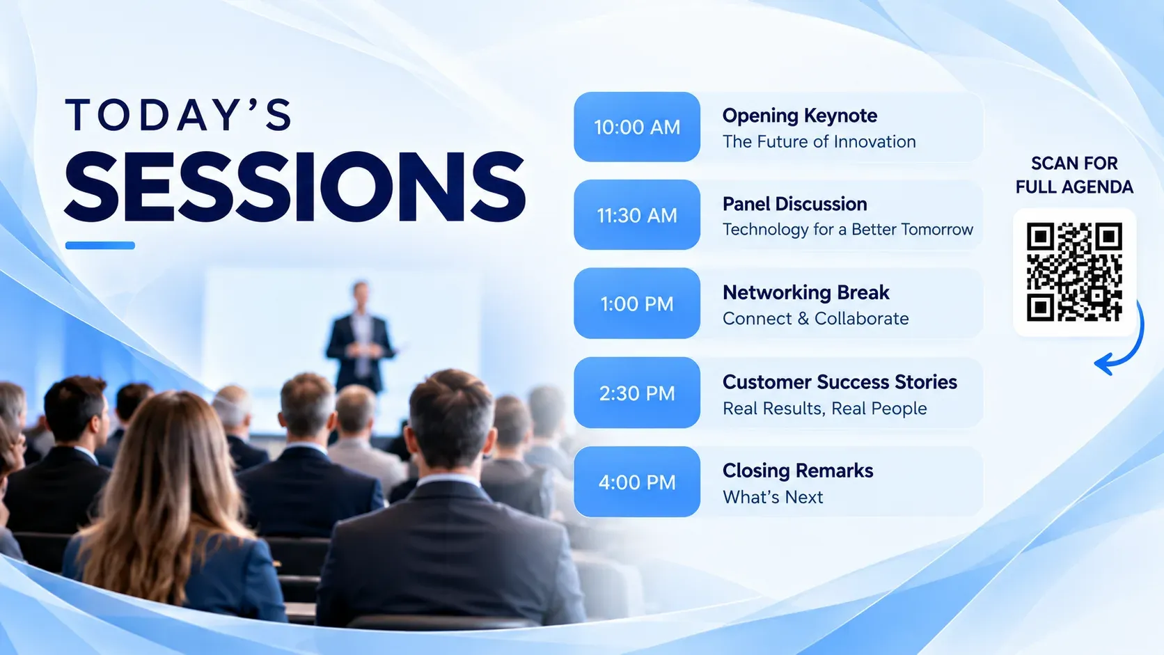 Today’s Sessions: digital signage template for events