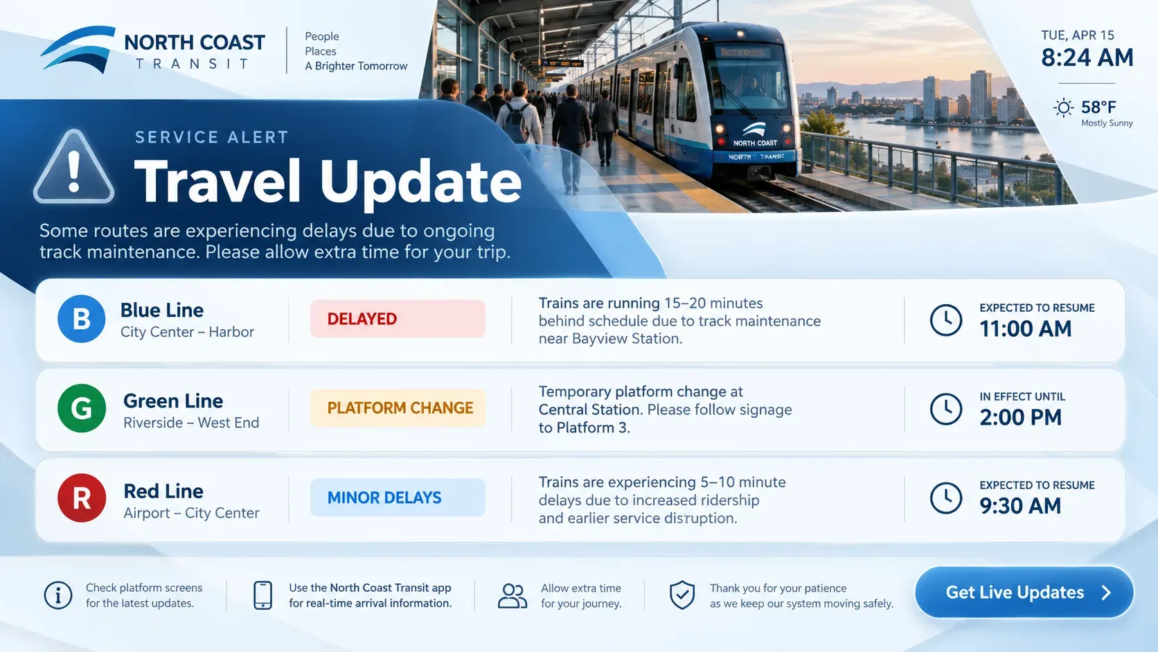 Travel Update: digital signage template for transport