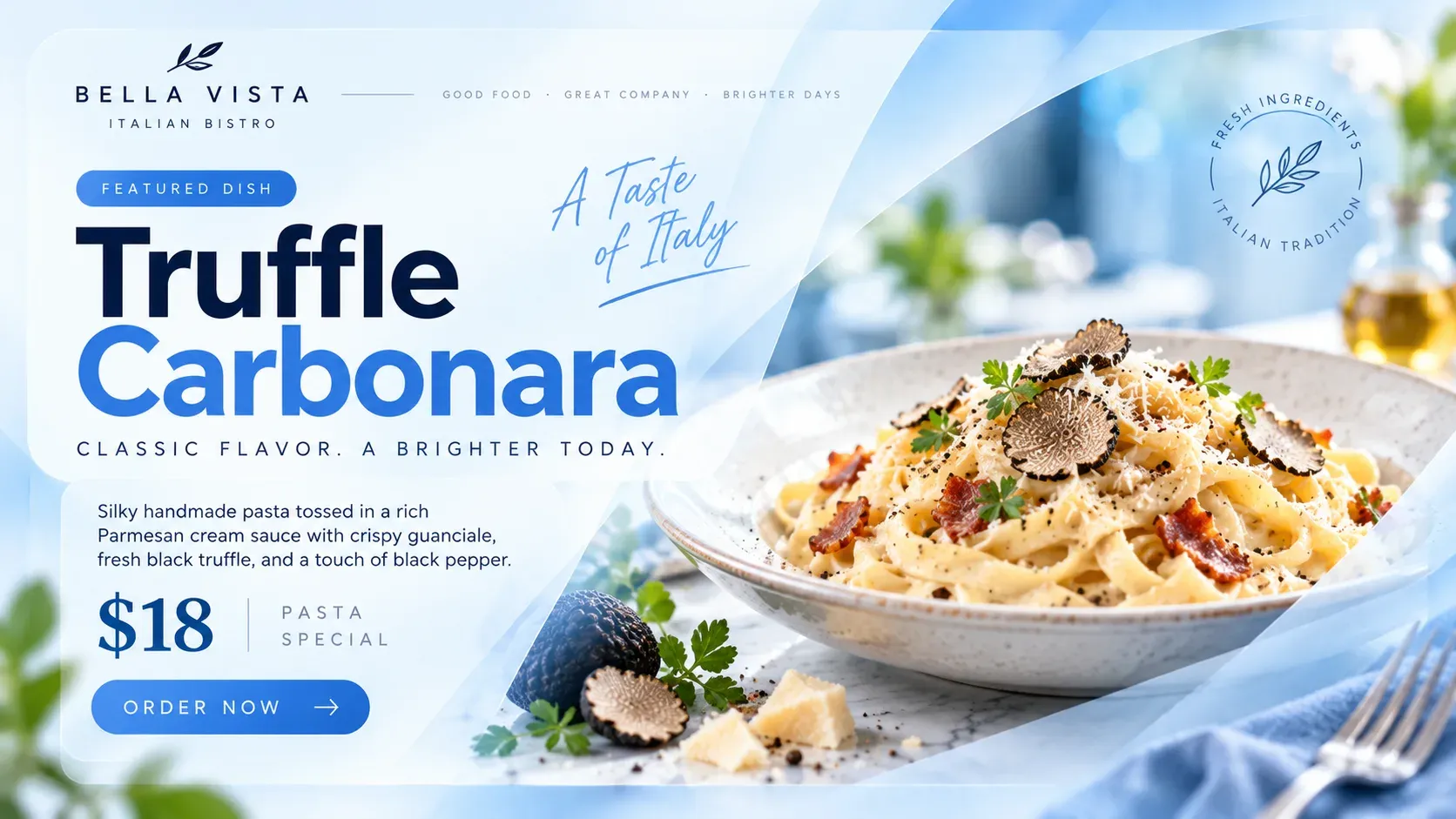 Truffle Carbonara: digital signage template for food