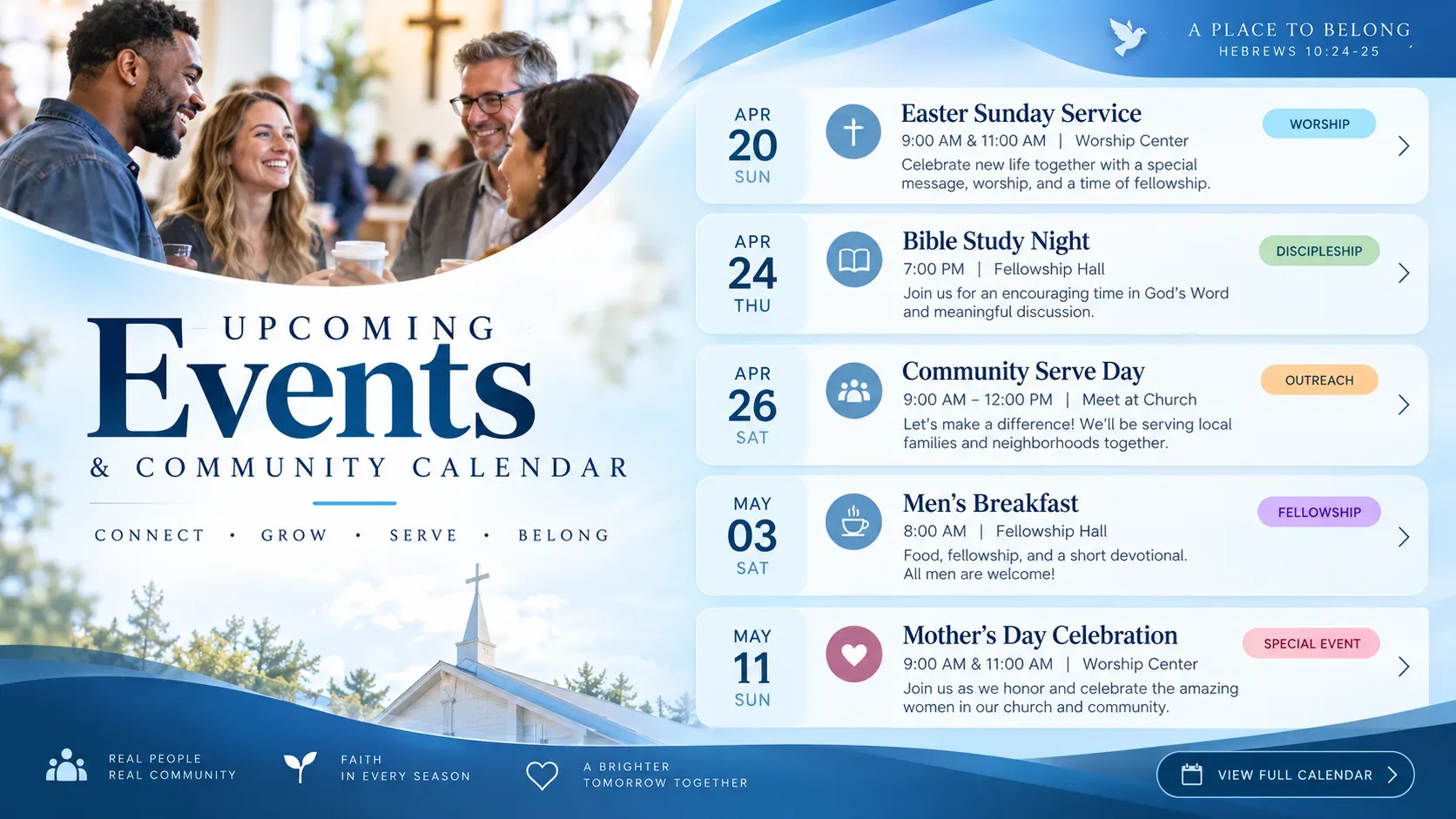 Upcoming Events: digital signage template for church