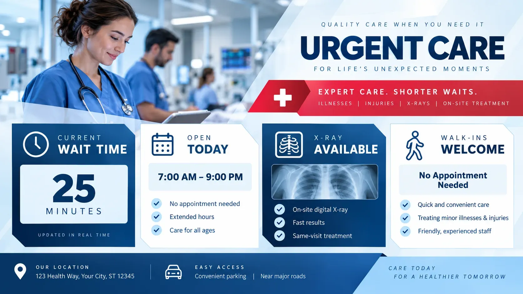 Urgent Care: digital signage template for health