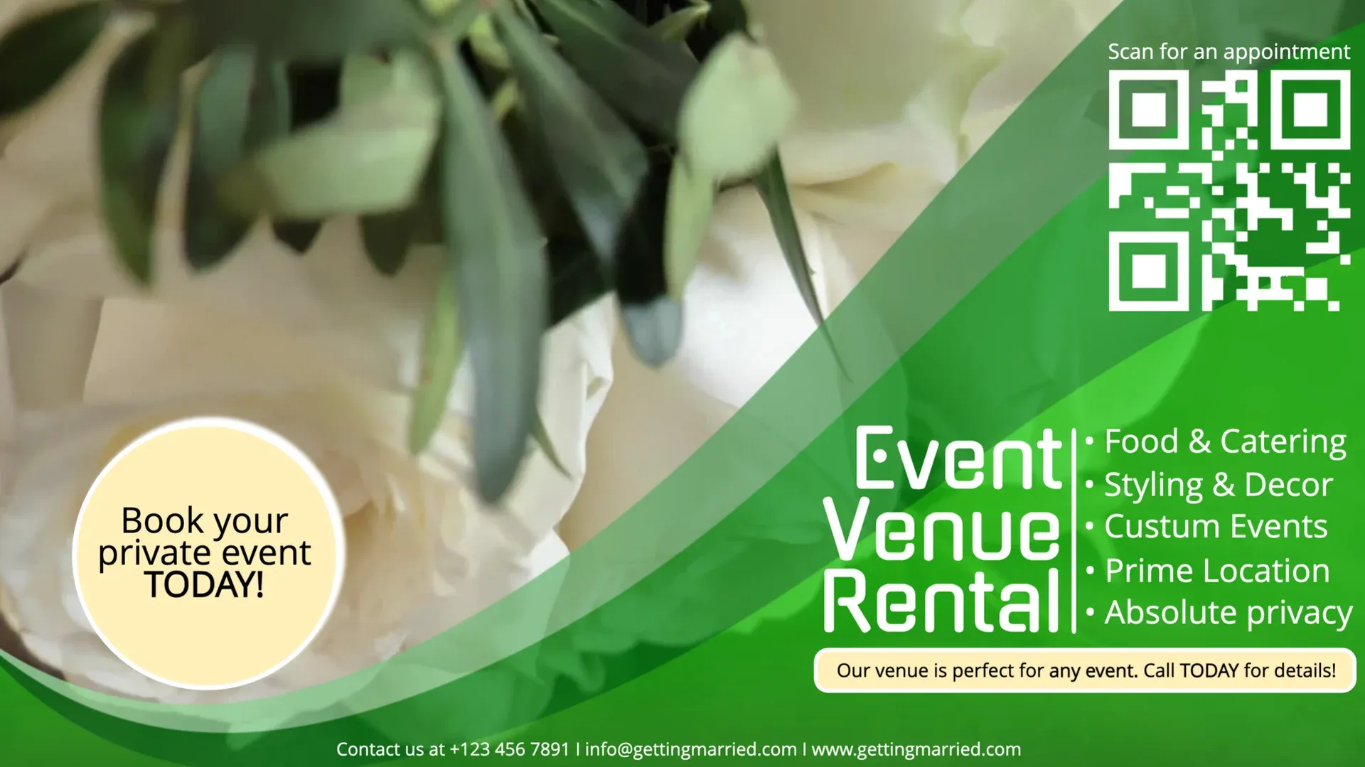 Wedding Venue: digital signage template for hospitality
