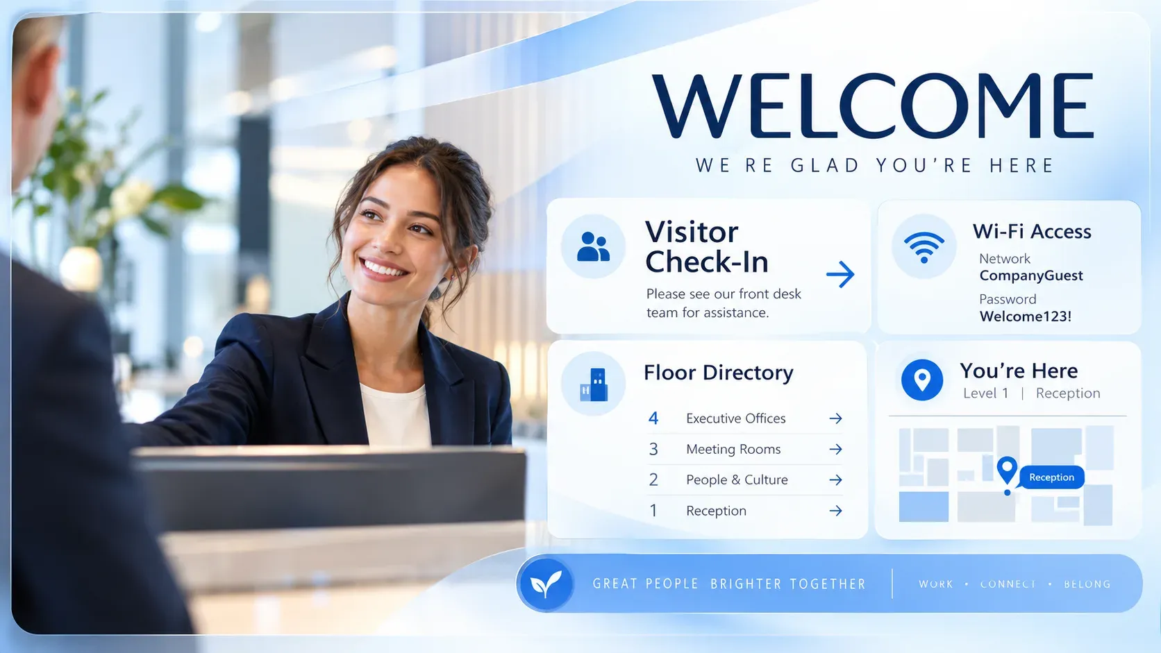 Welcome Desk: digital signage template for business