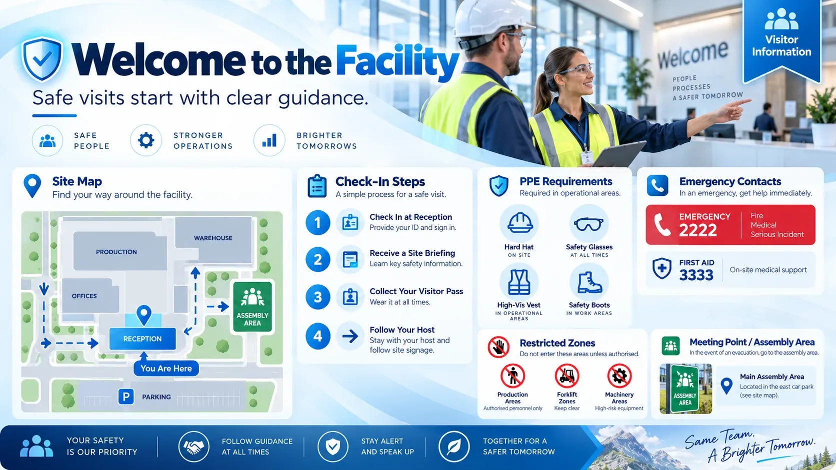 Welcome Screen: digital signage template for manufacturing