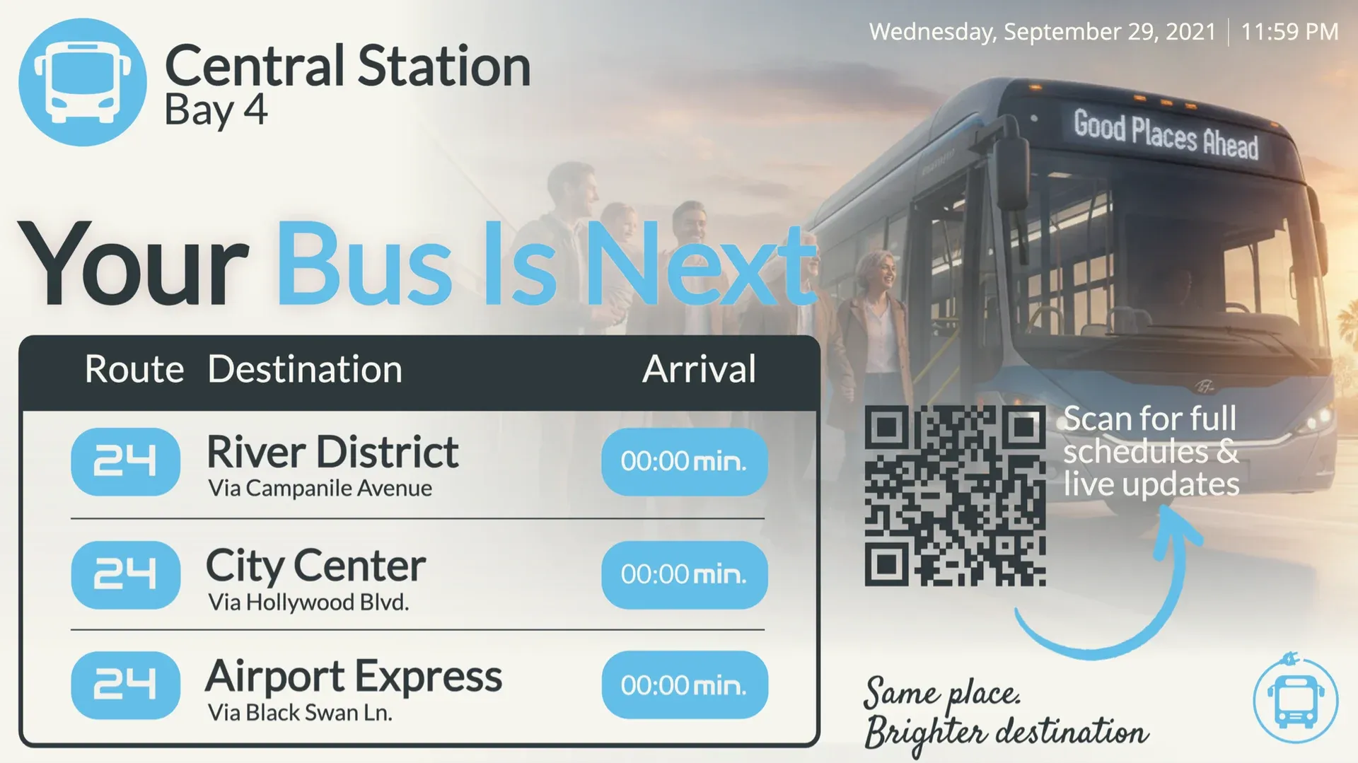 Your Bus Is Next: digital signage template for transport