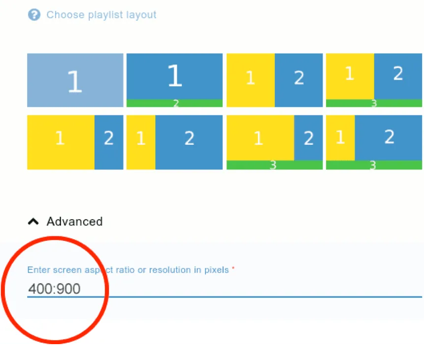 Custom aspect ratio field in the Advanced section of the create playlist window
