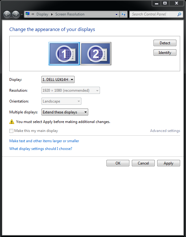 Windows display manager showing 2 screens - Video Wall for Digital Signage Windows display manager showing 2 screens - Video Wall for Digital Signage