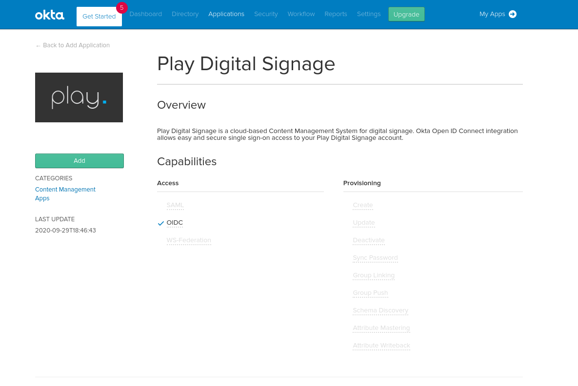 Add Play Digital Signage to your Okta organization