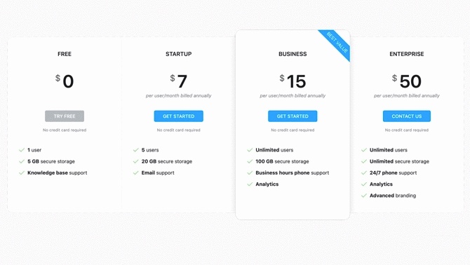 Pricing Table HTML Widgets